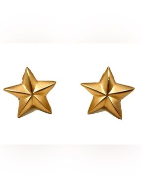 Vintage 1990’s Brushed Satin Gold Tone Star Button Clip On Earrings Marked C